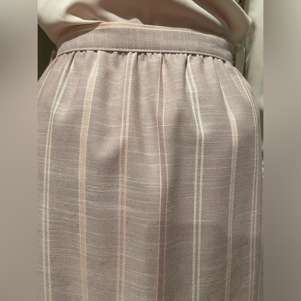 Vintage 80s Pastel Pink & Purple Striped A-Line Midi Skirt – Fits a size Small - Picture 3 of 10